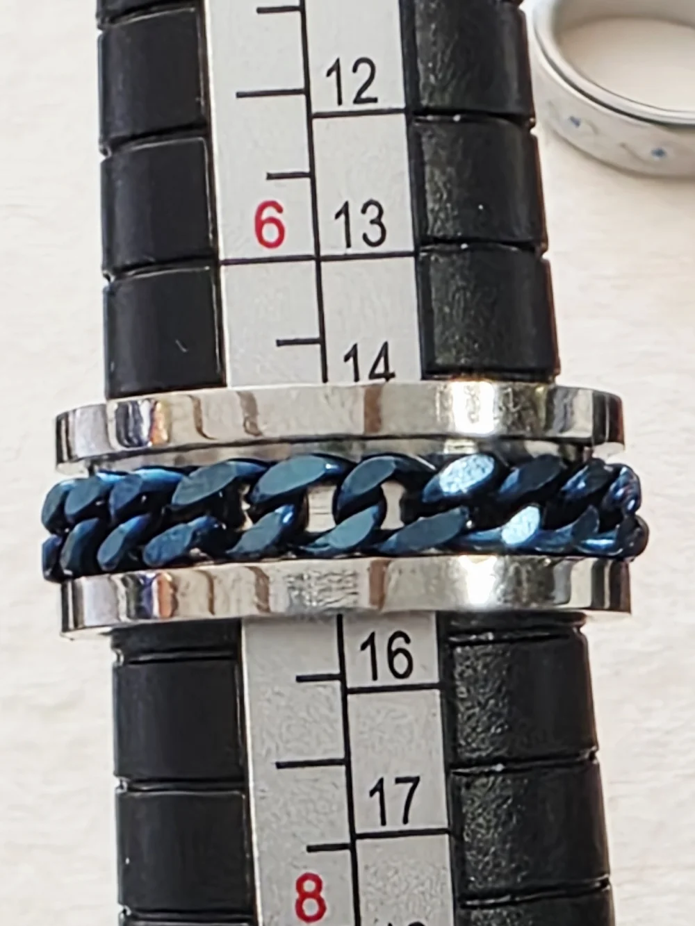 Men's Blue Braided Inlay Band Ring Modern Men’s Titanium Style Size 7